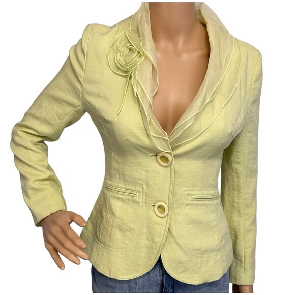 Vintage Y2K Marc Jacobs Blazer Jacket Chartreuse Green Yellow Ruffle Size 2 - Picture 2 of 10